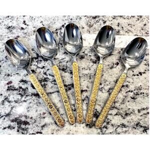 Noritake Gold Esperanza Stainless-Japan-Vintage Retired Rare Teaspoons-Set of 5
